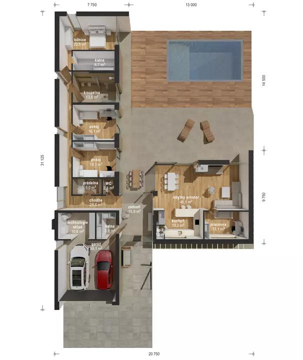 Moderní bungalov Longer Přízemí